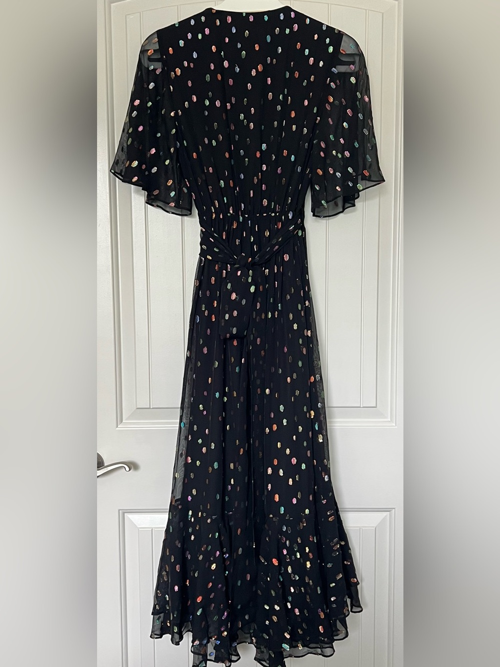 DVF Berdina Metallic Flounce Wrap Dress High Low Multicolor Dot Size 6 - Picture 6 of 16